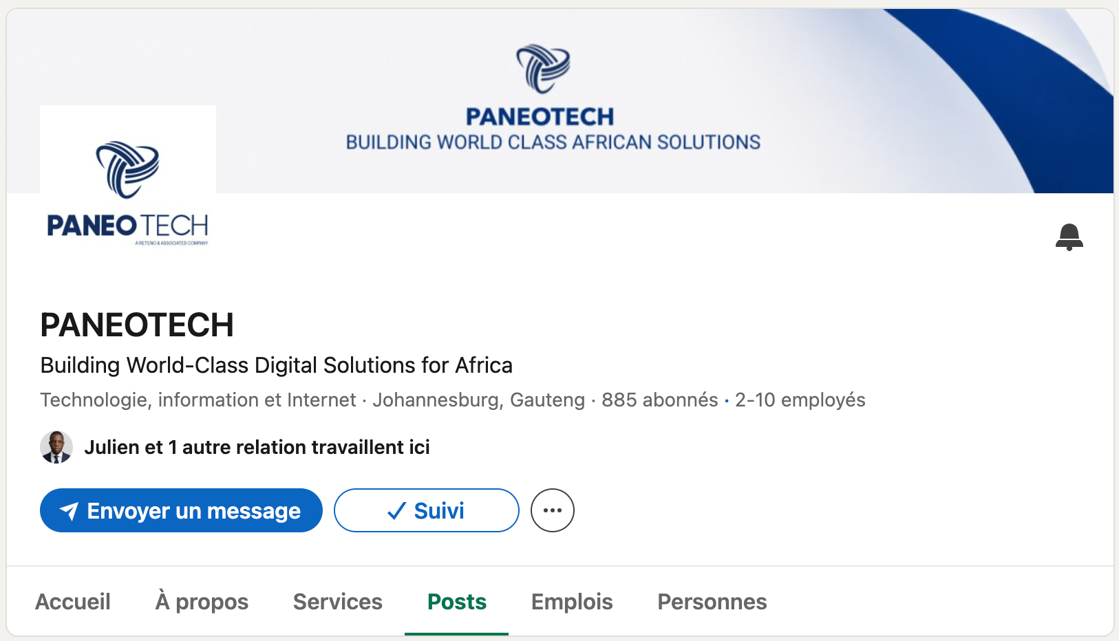 Capture fournie de la page LinkedIn PANEOTECH avec l’ancien logo de profil PANEO TECH